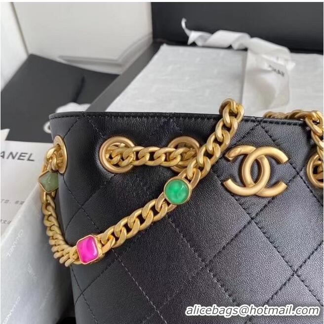 Top Quality Chanel Lambskin bucket bag AS2381 black