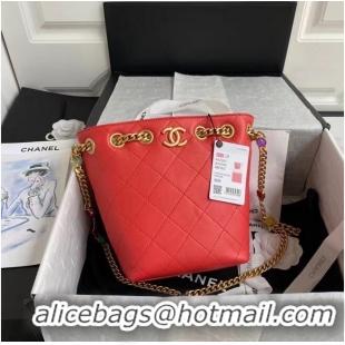 Buy Inexpensive Chanel Lambskin bucket bag AS2381 red