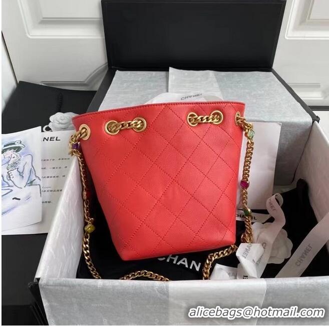 Buy Inexpensive Chanel Lambskin bucket bag AS2381 red