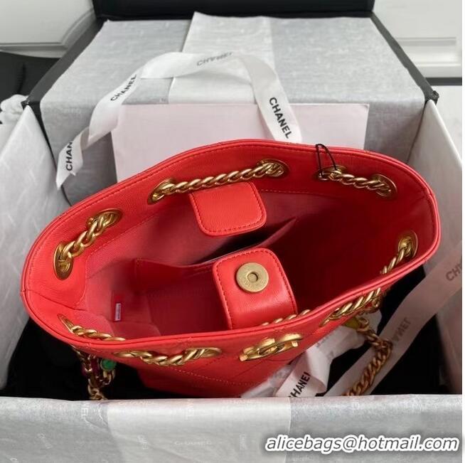 Buy Inexpensive Chanel Lambskin bucket bag AS2381 red