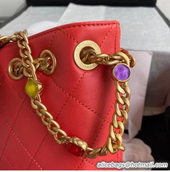 Buy Inexpensive Chanel Lambskin bucket bag AS2381 red