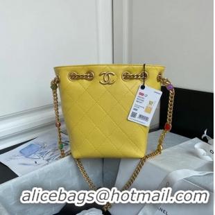 Hot Sell Chanel Lambskin bucket bag AS2381 yellow