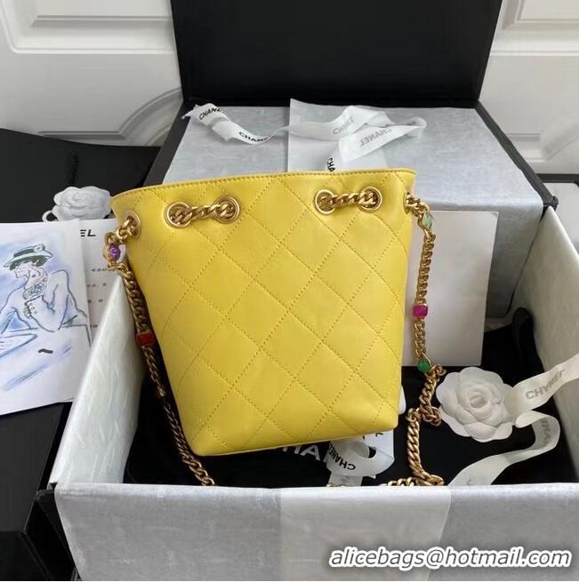 Hot Sell Chanel Lambskin bucket bag AS2381 yellow