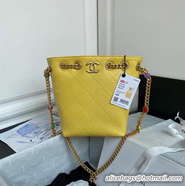 Hot Sell Chanel Lambskin bucket bag AS2381 yellow