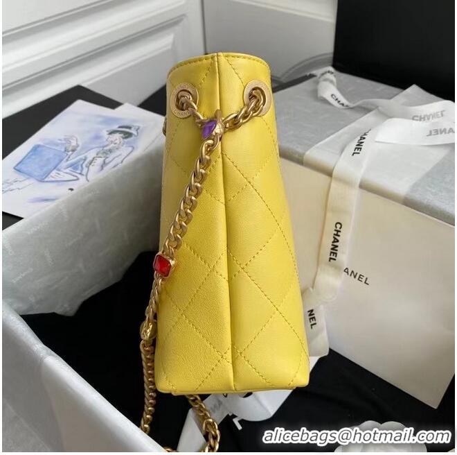 Hot Sell Chanel Lambskin bucket bag AS2381 yellow