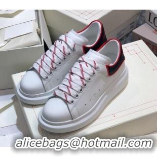 Grade Quality Alexander Mcqueen White Silky Calfskin Sneaker with Bi-color Laces Black 012723