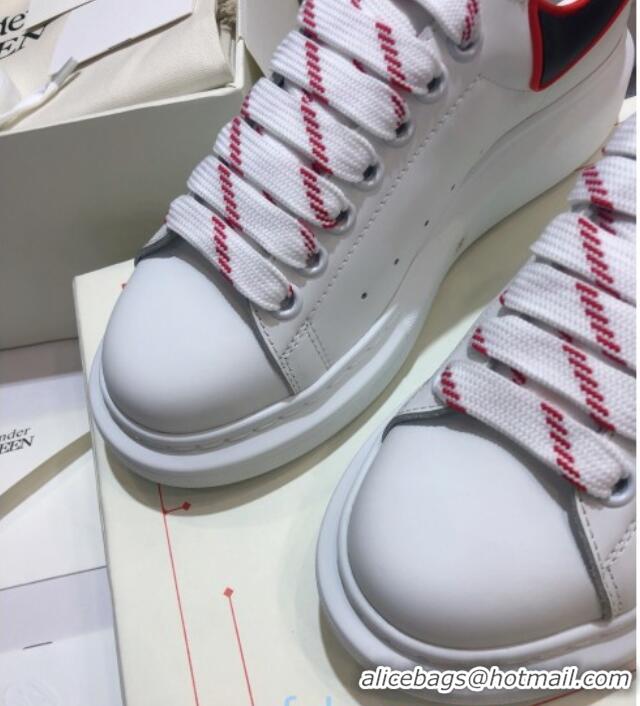 Grade Quality Alexander Mcqueen White Silky Calfskin Sneaker with Bi-color Laces Black 012723