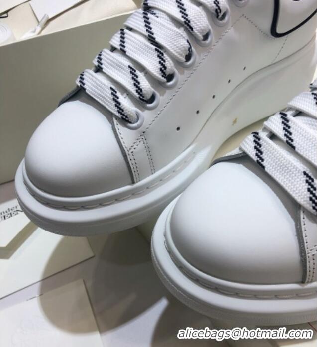 Best Grade Alexander Mcqueen White Silky Calfskin Sneaker with Bi-color Laces White 012725