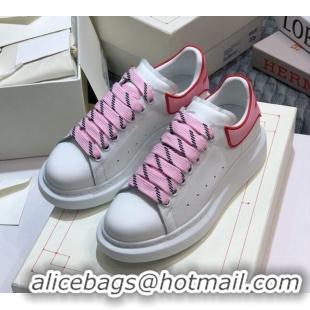 Low Cost Alexander Mcqueen White Silky Calfskin Sneakers with Bi-color Laces Pink 012727