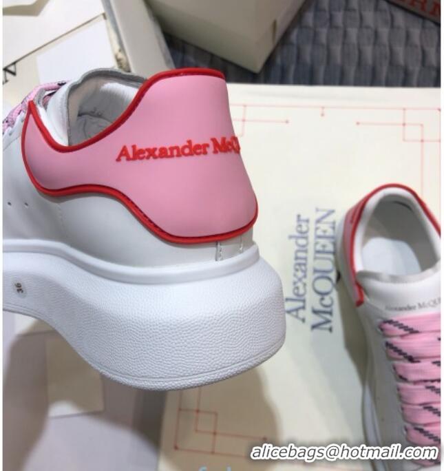 Low Cost Alexander Mcqueen White Silky Calfskin Sneakers with Bi-color Laces Pink 012727