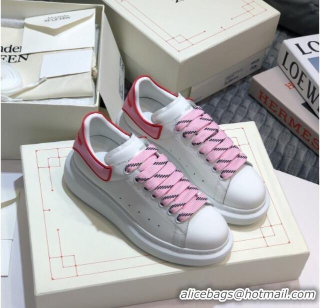 Low Cost Alexander Mcqueen White Silky Calfskin Sneakers with Bi-color Laces Pink 012727