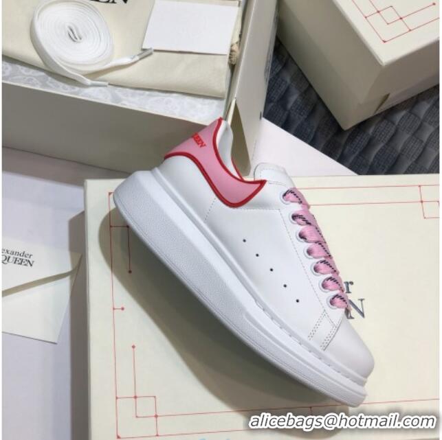 Low Cost Alexander Mcqueen White Silky Calfskin Sneakers with Bi-color Laces Pink 012727