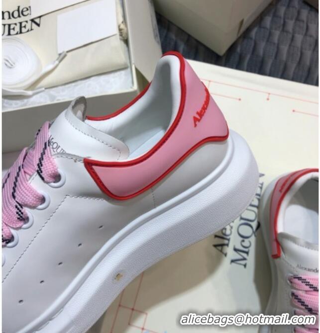 Low Cost Alexander Mcqueen White Silky Calfskin Sneakers with Bi-color Laces Pink 012727