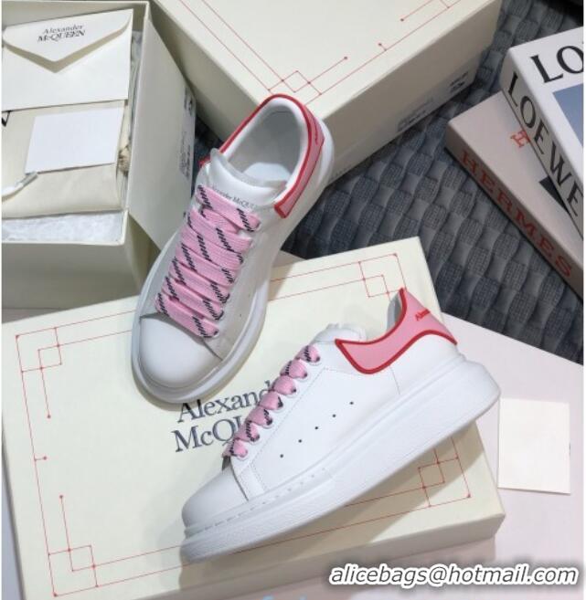 Low Cost Alexander Mcqueen White Silky Calfskin Sneakers with Bi-color Laces Pink 012727