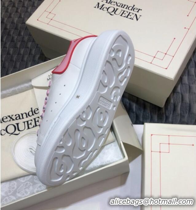 Low Cost Alexander Mcqueen White Silky Calfskin Sneakers with Bi-color Laces Pink 012727