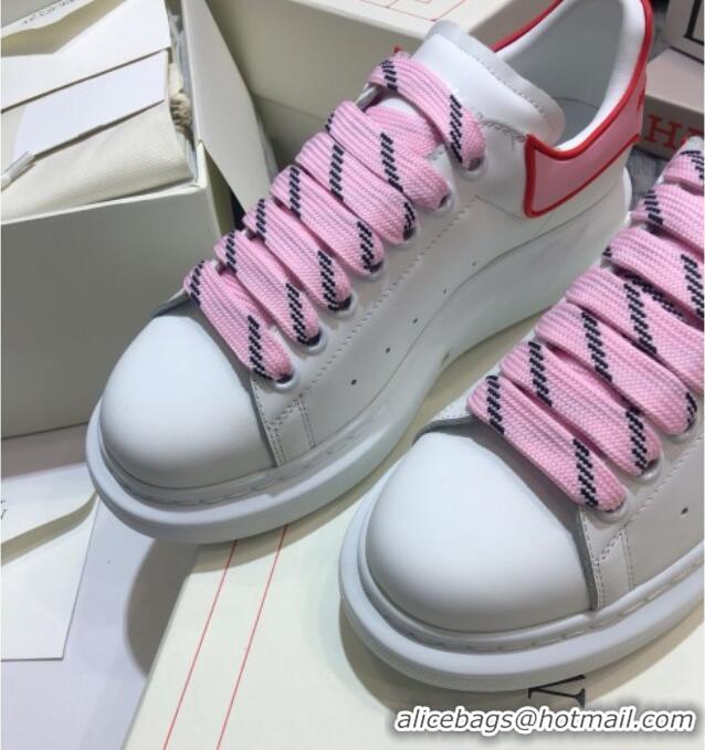 Low Cost Alexander Mcqueen White Silky Calfskin Sneakers with Bi-color Laces Pink 012727