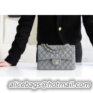 Top Grade Chanel Small Classic Handbag Grained Calfskin & silver-Tone Metal A01113 grey