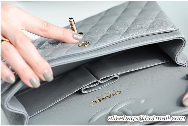 Top Grade Chanel Small Classic Handbag Grained Calfskin & silver-Tone Metal A01113 grey