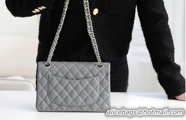 Top Grade Chanel Small Classic Handbag Grained Calfskin & silver-Tone Metal A01113 grey