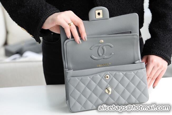 Top Grade Chanel Small Classic Handbag Grained Calfskin & silver-Tone Metal A01113 grey