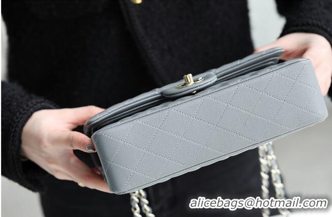 Top Grade Chanel Small Classic Handbag Grained Calfskin & silver-Tone Metal A01113 grey