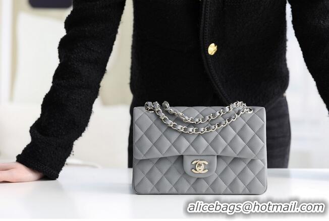 Top Grade Chanel Small Classic Handbag Grained Calfskin & silver-Tone Metal A01113 grey