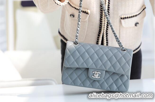 Discount Chanel Small Classic Handbag Sheepskin & silver-Tone Metal A01113 grey