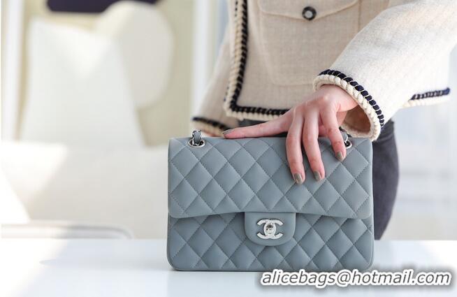 Discount Chanel Small Classic Handbag Sheepskin & silver-Tone Metal A01113 grey