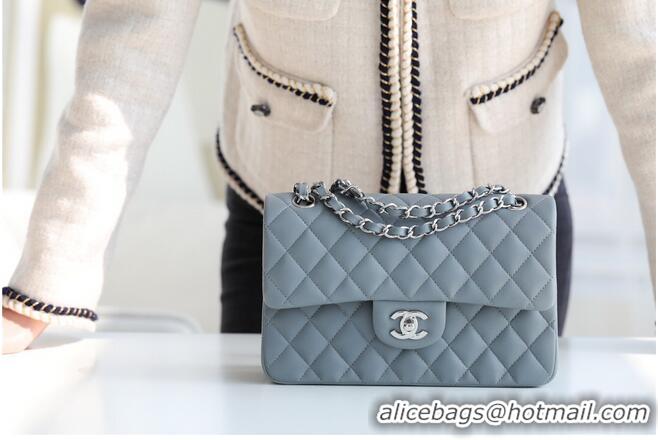 Discount Chanel Small Classic Handbag Sheepskin & silver-Tone Metal A01113 grey