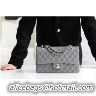 Cheapest Chanel Classic Handbag Grained Calfskin & silver-Tone Metal A1112 grey