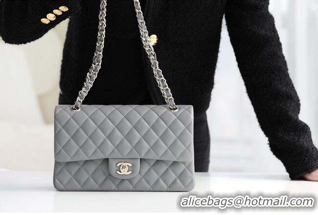 Cheapest Chanel Classic Handbag Grained Calfskin & silver-Tone Metal A1112 grey