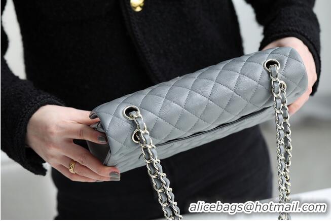 Cheapest Chanel Classic Handbag Grained Calfskin & silver-Tone Metal A1112 grey