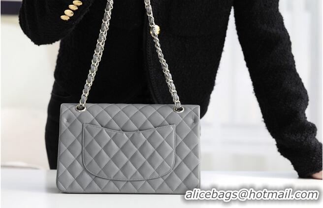 Cheapest Chanel Classic Handbag Grained Calfskin & silver-Tone Metal A1112 grey