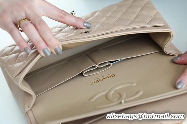 Good Taste Chanel Classic Handbag Grained Calfskin & silver-Tone Metal A1112 Apricot