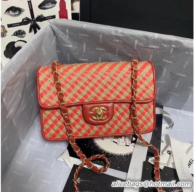 Shop Cheap Chanel Flap Shoulder Bag Weave AS2418 red