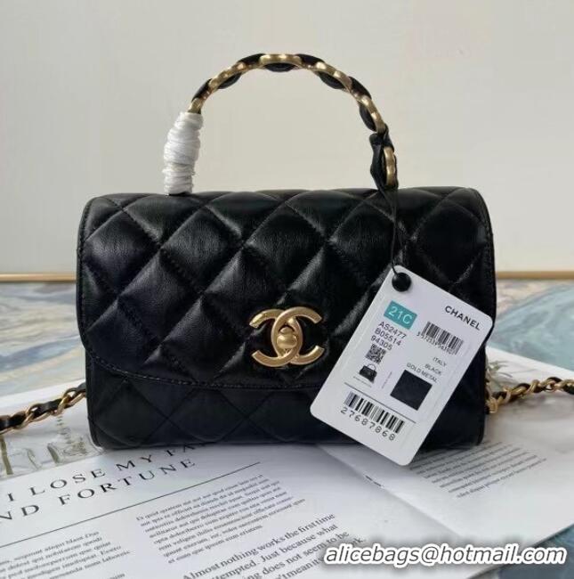 Top Quality Chanel mini flap bag with top handle AS2477 black