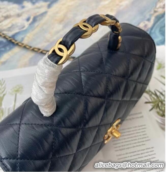 Best Product Chanel mini flap bag with top handle AS2478 Navy Blue