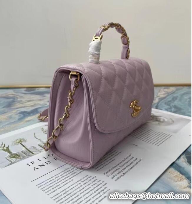 Discount Chanel mini flap bag with top handle AS2478 purple