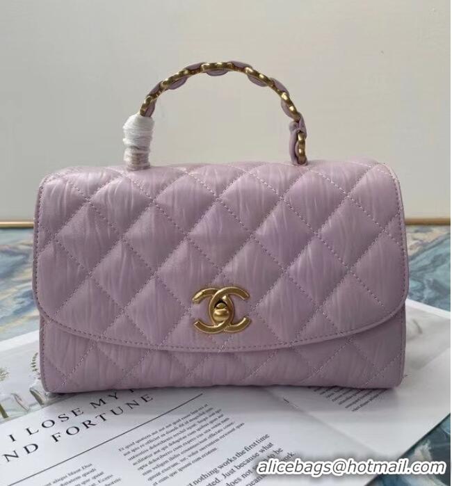 Discount Chanel mini flap bag with top handle AS2478 purple