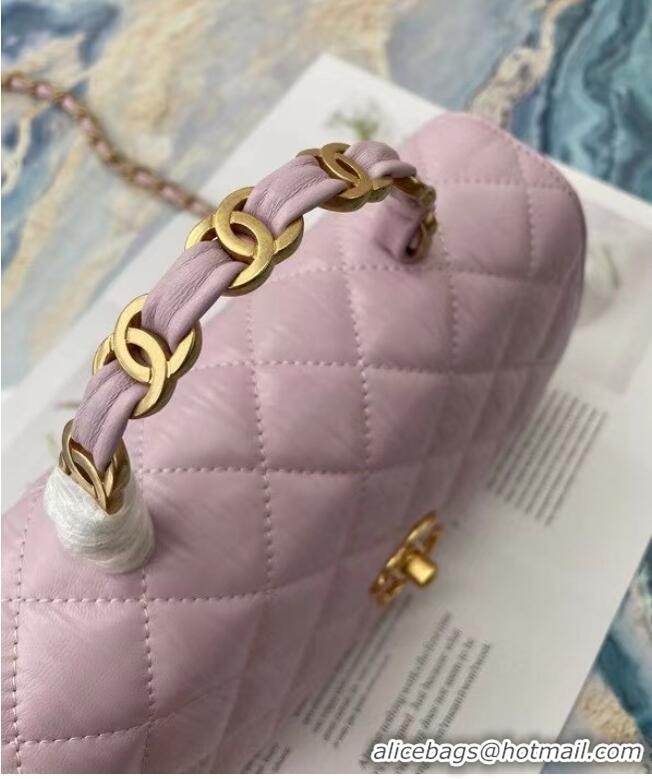 Discount Chanel mini flap bag with top handle AS2478 purple