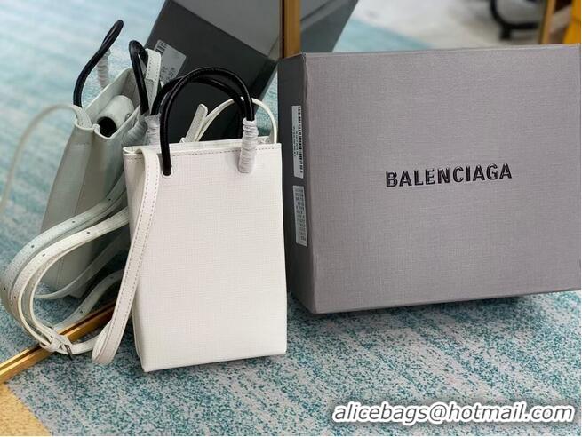 Low Cost Balenciaga Original Leather Mini Shopper Bag B152865 white&black