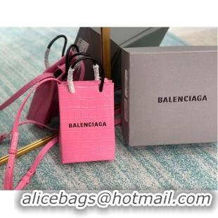 Top Grade Balenciaga Original shiny crocodile embossed leather Mini Shopper Bag B152865 pink