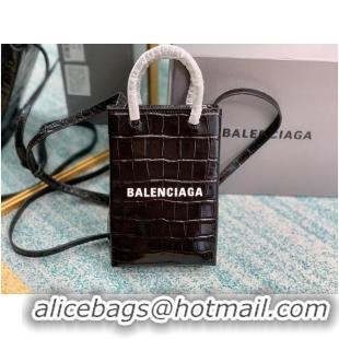 Best Price Balenciaga Original shiny crocodile embossed leather Mini Shopper Bag B152865 black