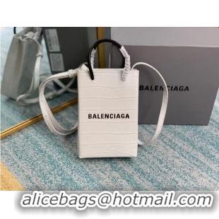 Market Sells Balenciaga Original shiny crocodile embossed leather Mini Shopper Bag B152865 white