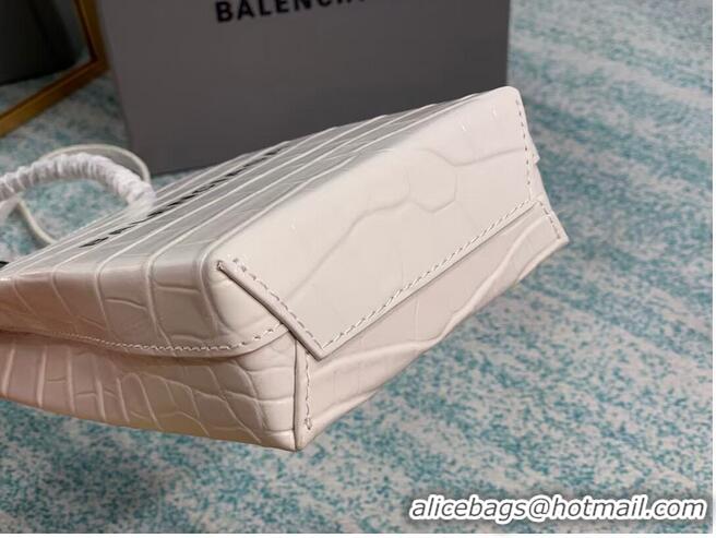 Market Sells Balenciaga Original shiny crocodile embossed leather Mini Shopper Bag B152865 white