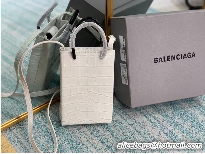 Market Sells Balenciaga Original shiny crocodile embossed leather Mini Shopper Bag B152865 white