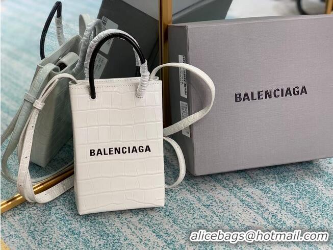 Market Sells Balenciaga Original shiny crocodile embossed leather Mini Shopper Bag B152865 white