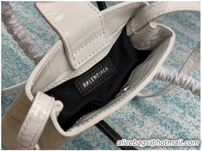 Market Sells Balenciaga Original shiny crocodile embossed leather Mini Shopper Bag B152865 white