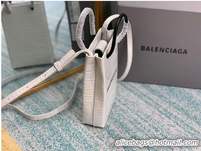 Market Sells Balenciaga Original shiny crocodile embossed leather Mini Shopper Bag B152865 white