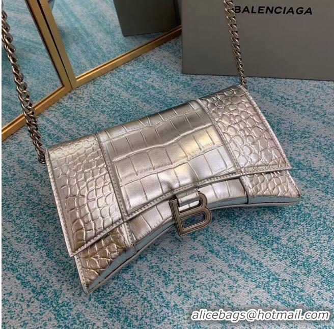 Popular Style Balenciaga HOURGLASS CHAIN BAG B164497 Silver